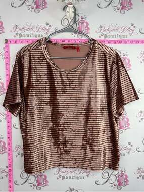 PENSHOPPE tshirt velour shiny Short Sleeve Shimmer Stripe Tee - Pink